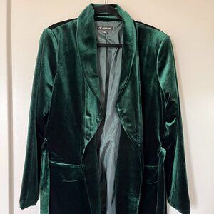 Green velvet tie-waist blazer